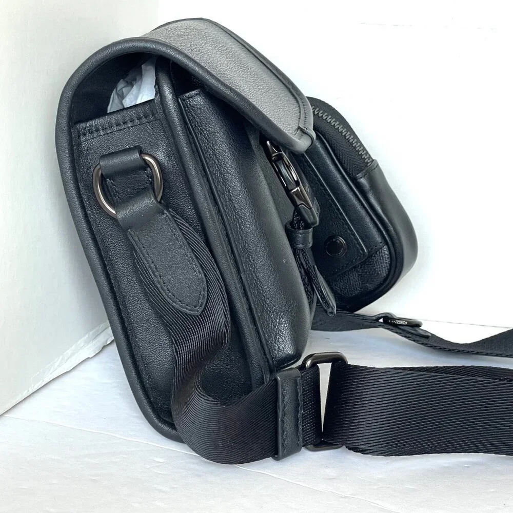 Coach Charter North South Crossbody Black Signature Canvas Hybrid Pouch C2600